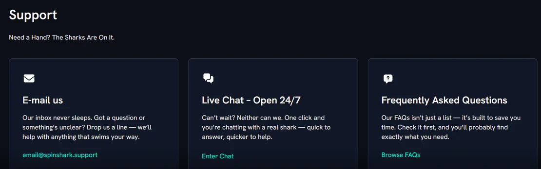 spinshark casino support